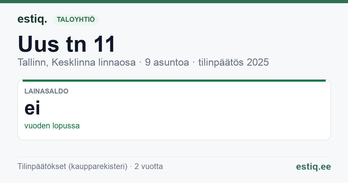 Tallinn, Uus tn 11 korteriühistu: tunnusluvut 2025