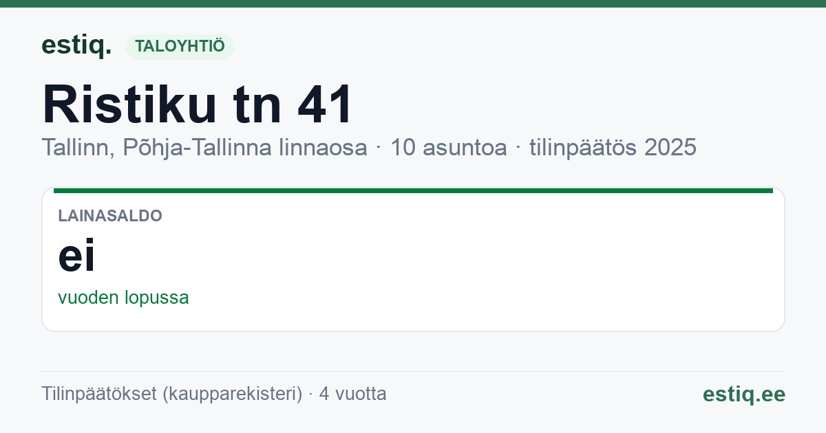 Tallinn, Ristiku tn 41 korteriühistu: tunnusluvut 2025
