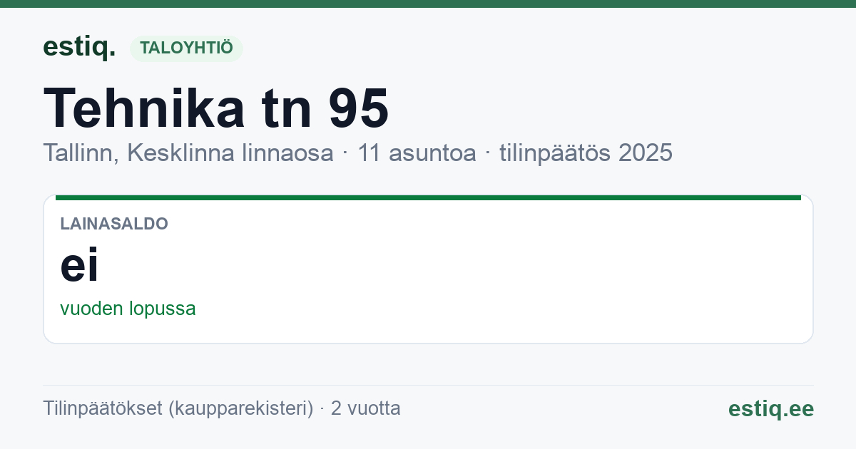 Tallinn, Tehnika tn 95 korteriühistu: tunnusluvut 2025
