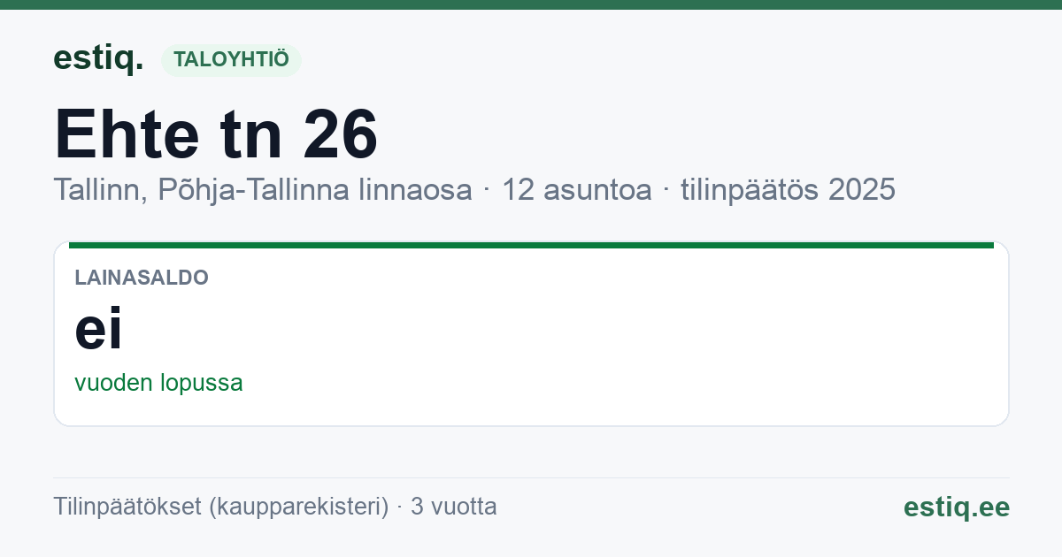Tallinn, Ehte tn 26 korteriühistu: tunnusluvut 2025