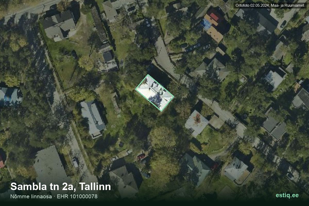 Sambla tänav 2a, Tallinn – аэрофото дома, контур по данным регистра строений (EHR)