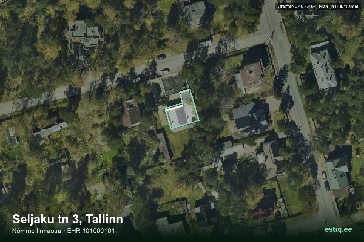 Seljaku tänav 3, Tallinn – аэрофото дома, контур по данным регистра строений (EHR)