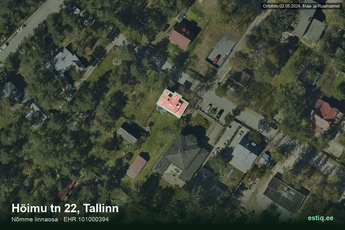 Hõimu tänav 22, Tallinn – hoone aerofoto, kontuur ehitisregistri (EHR) andmetest