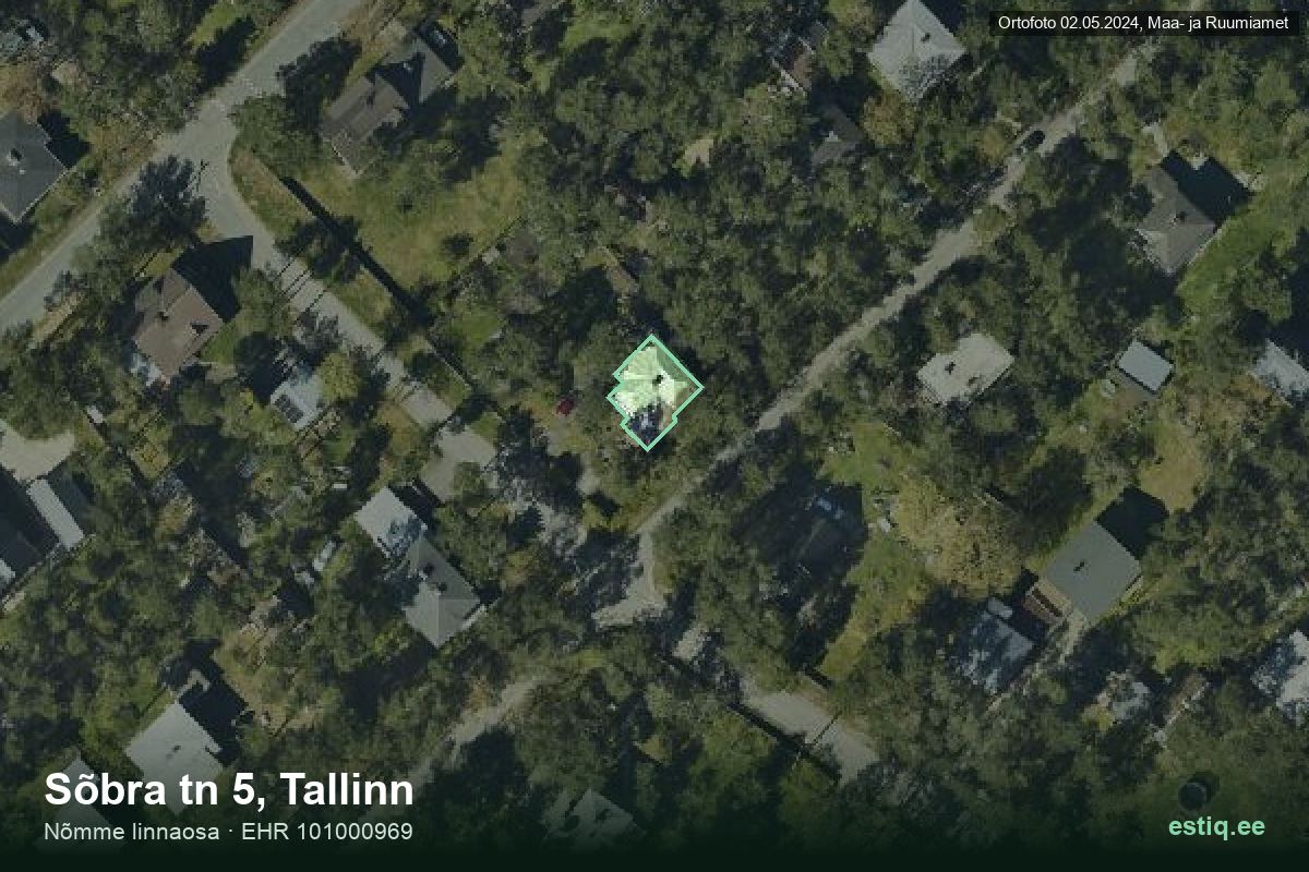 Sõbra tänav 5, Tallinn – аэрофото дома, контур по данным регистра строений (EHR)