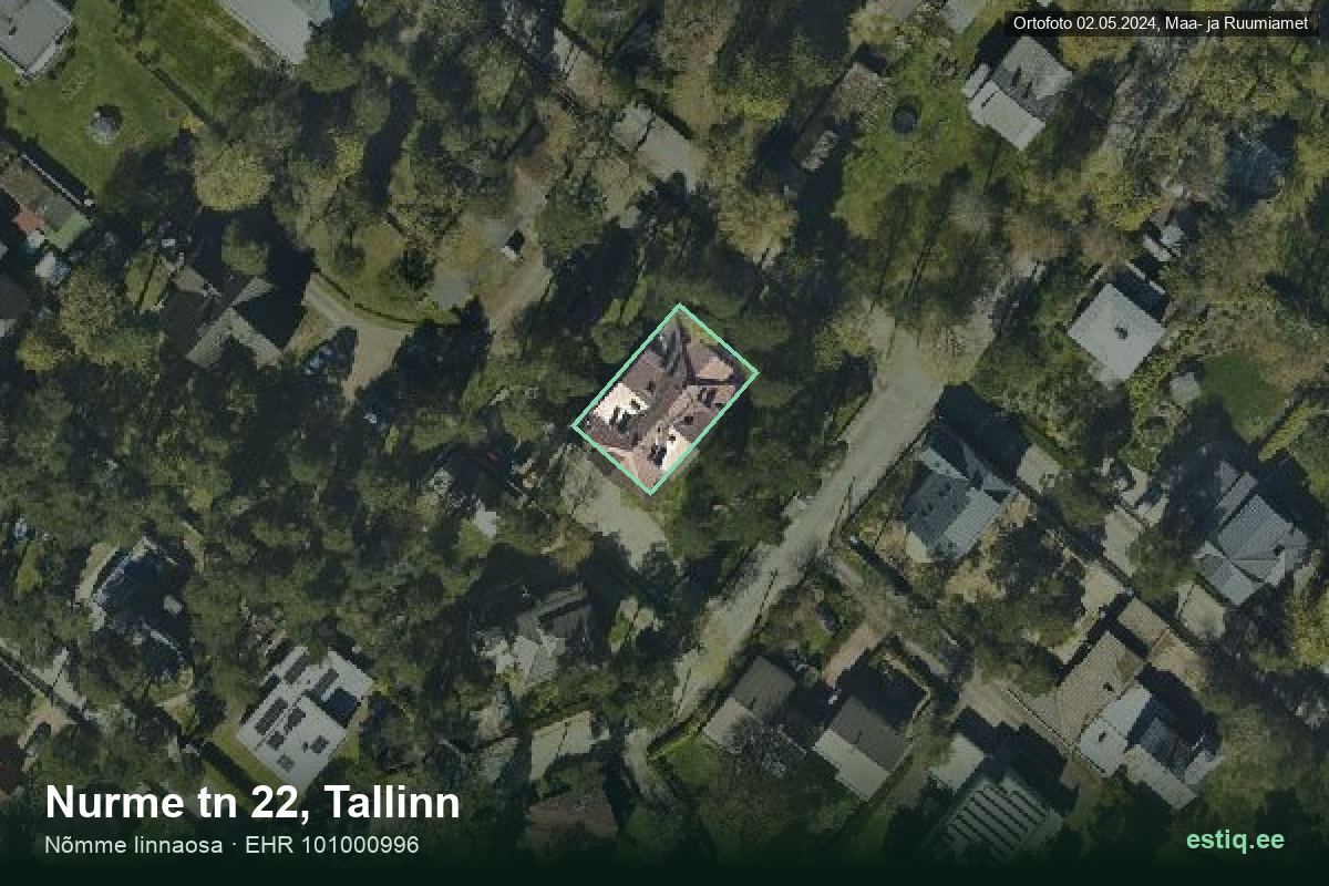 Nurme tänav 22, Tallinn – hoone aerofoto, kontuur ehitisregistri (EHR) andmetest