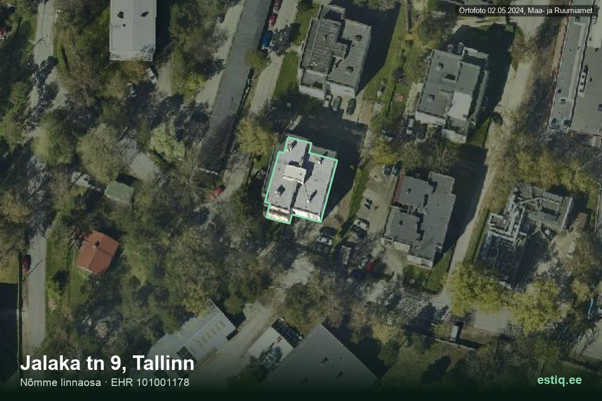 Jalaka tänav 9, Tallinn – aerial photo of the building, outline from the Building Register (EHR)