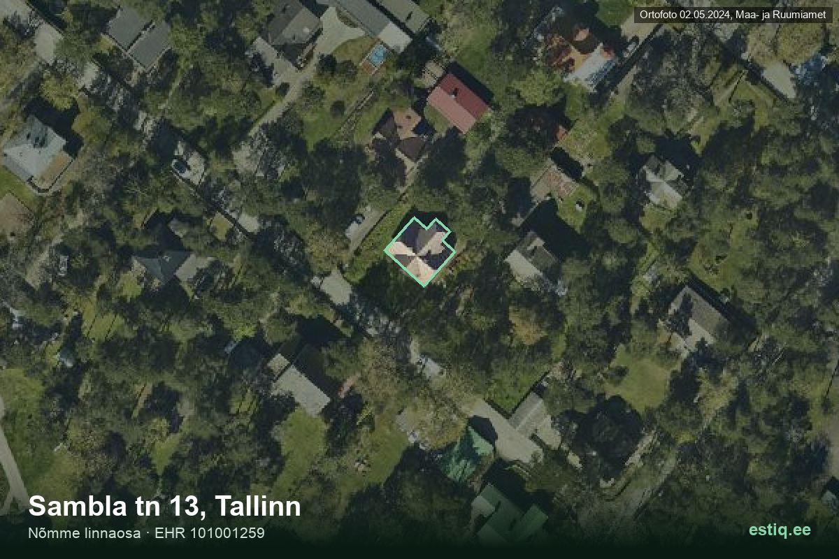 Sambla tänav 13, Tallinn – hoone aerofoto, kontuur ehitisregistri (EHR) andmetest