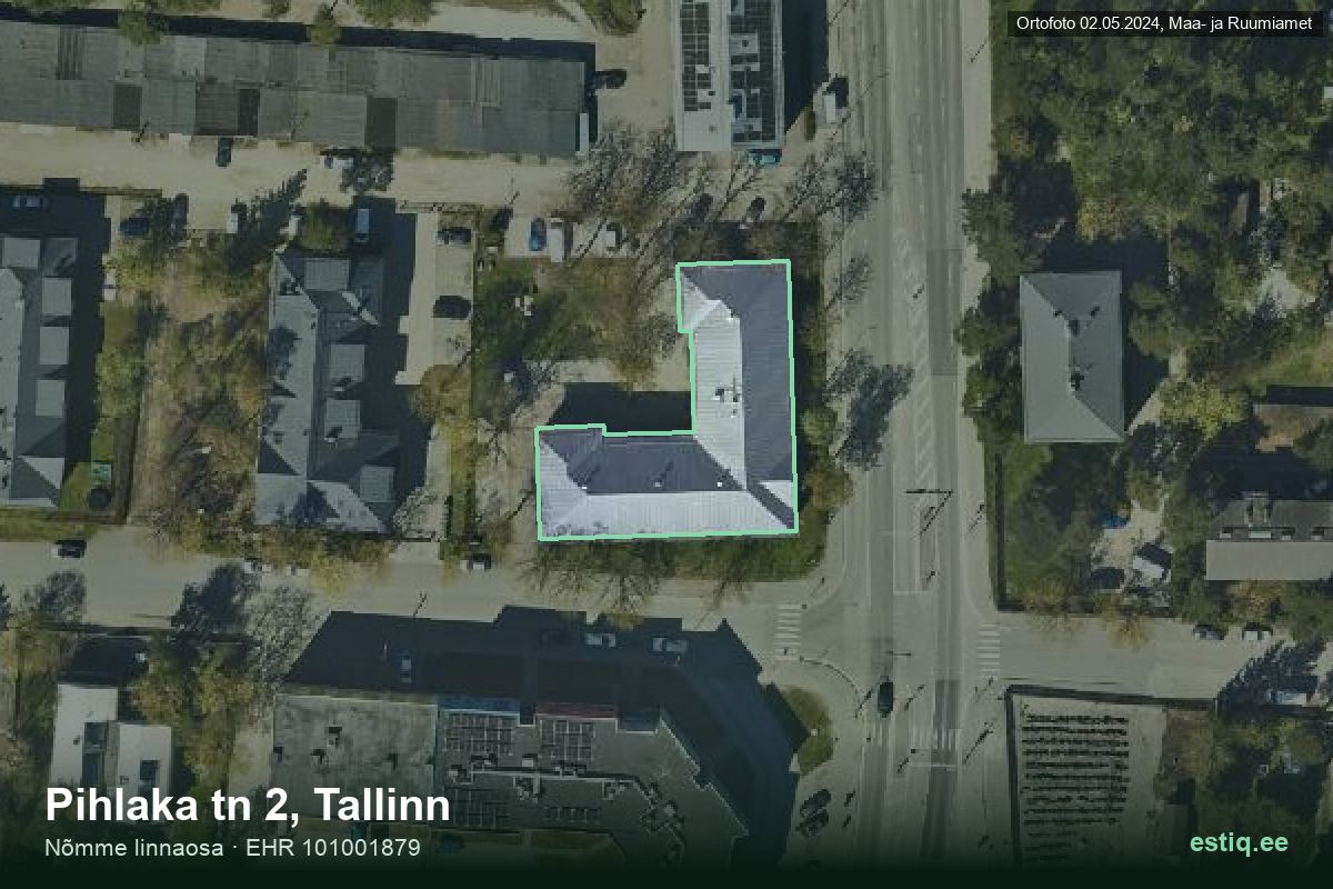Pihlaka tänav 2, Tallinn – аэрофото дома, контур по данным регистра строений (EHR)
