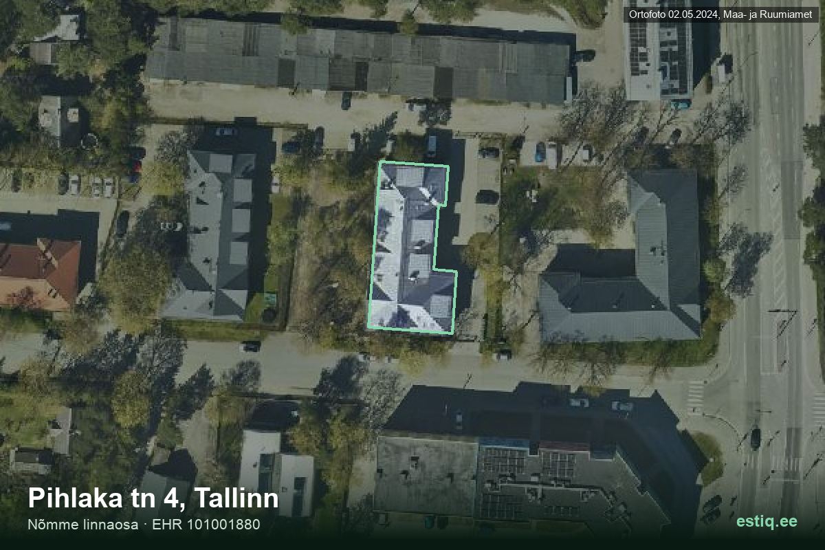 Pihlaka tänav 4, Tallinn – hoone aerofoto, kontuur ehitisregistri (EHR) andmetest