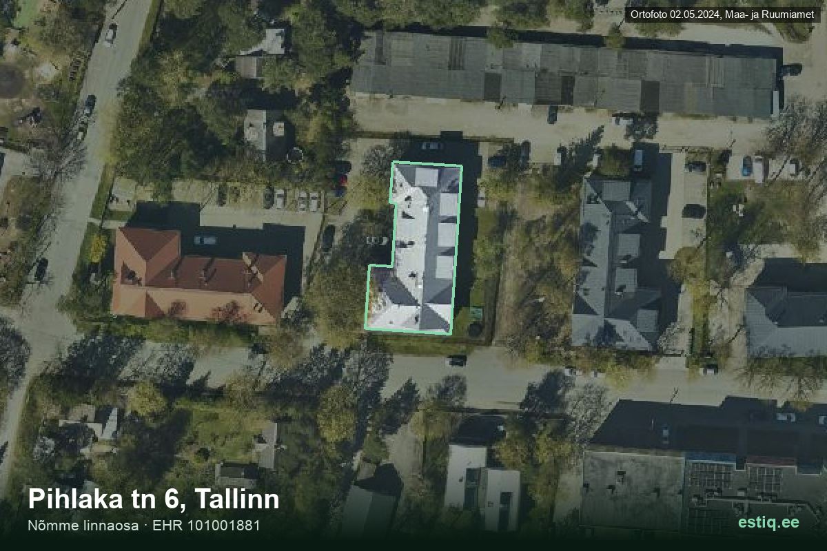 Pihlaka tänav 6, Tallinn – aerial photo of the building, outline from the Building Register (EHR)