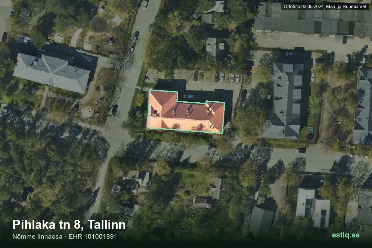 Pihlaka tänav 8, Tallinn – ilmakuva rakennuksesta, ääriviiva rakennusrekisteristä (EHR)