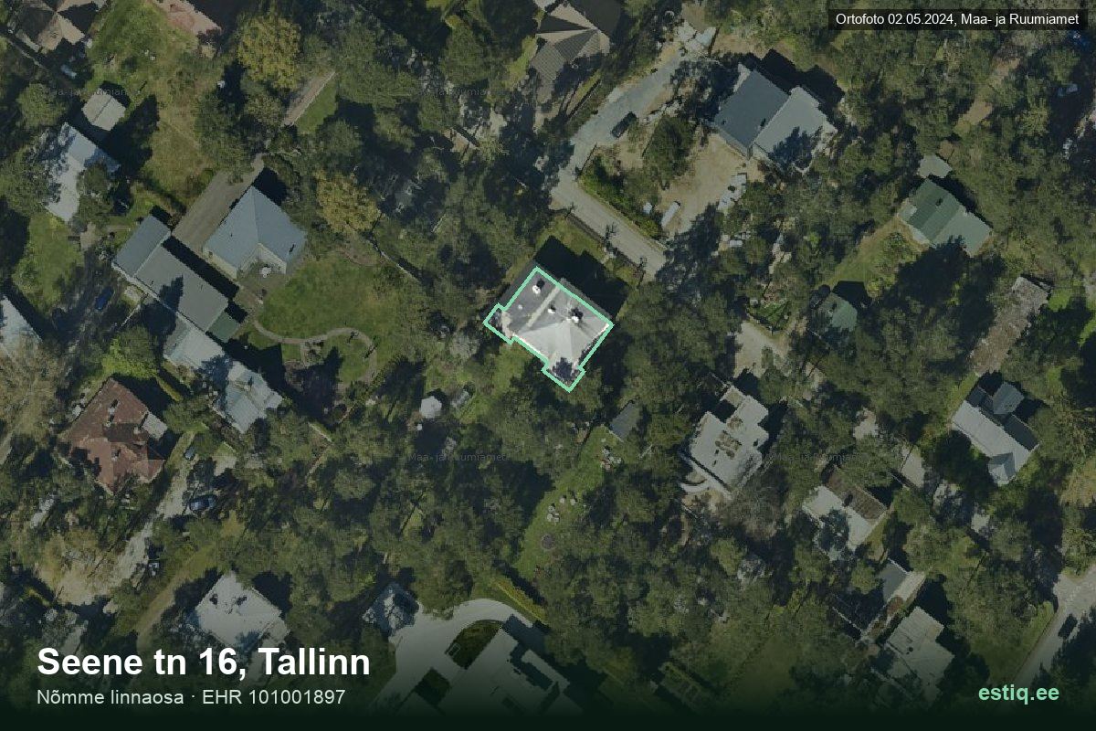 Seene tänav 16, Tallinn – аэрофото дома, контур по данным регистра строений (EHR)