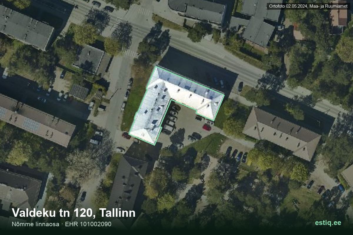 Valdeku tänav 120, Tallinn – hoone aerofoto, kontuur ehitisregistri (EHR) andmetest