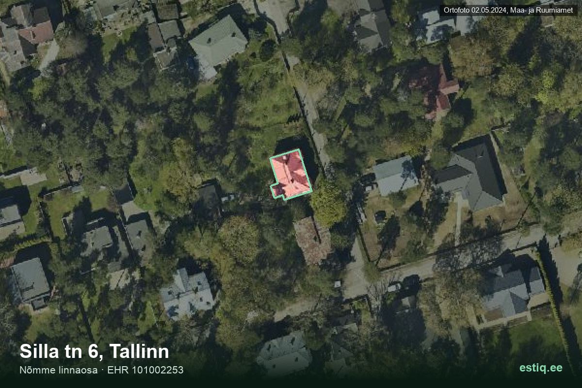 Silla tänav 6, Tallinn – аэрофото дома, контур по данным регистра строений (EHR)