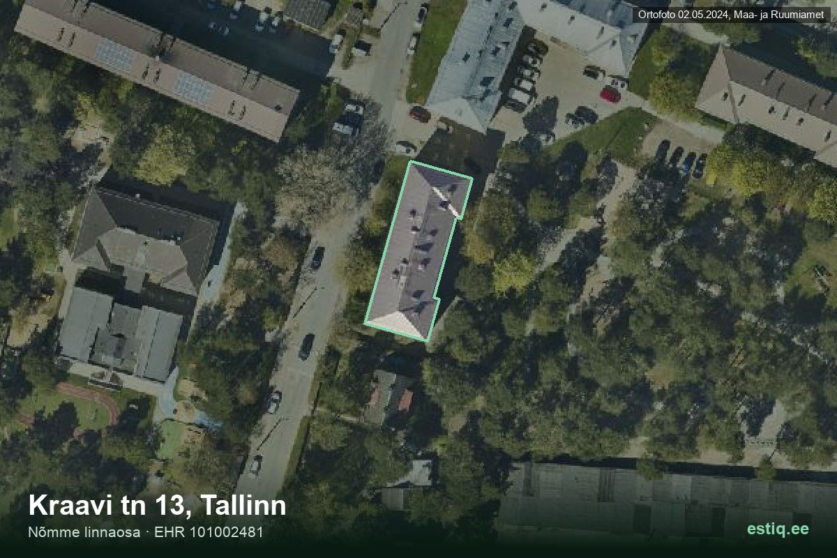 Kraavi tänav 13, Tallinn – аэрофото дома, контур по данным регистра строений (EHR)