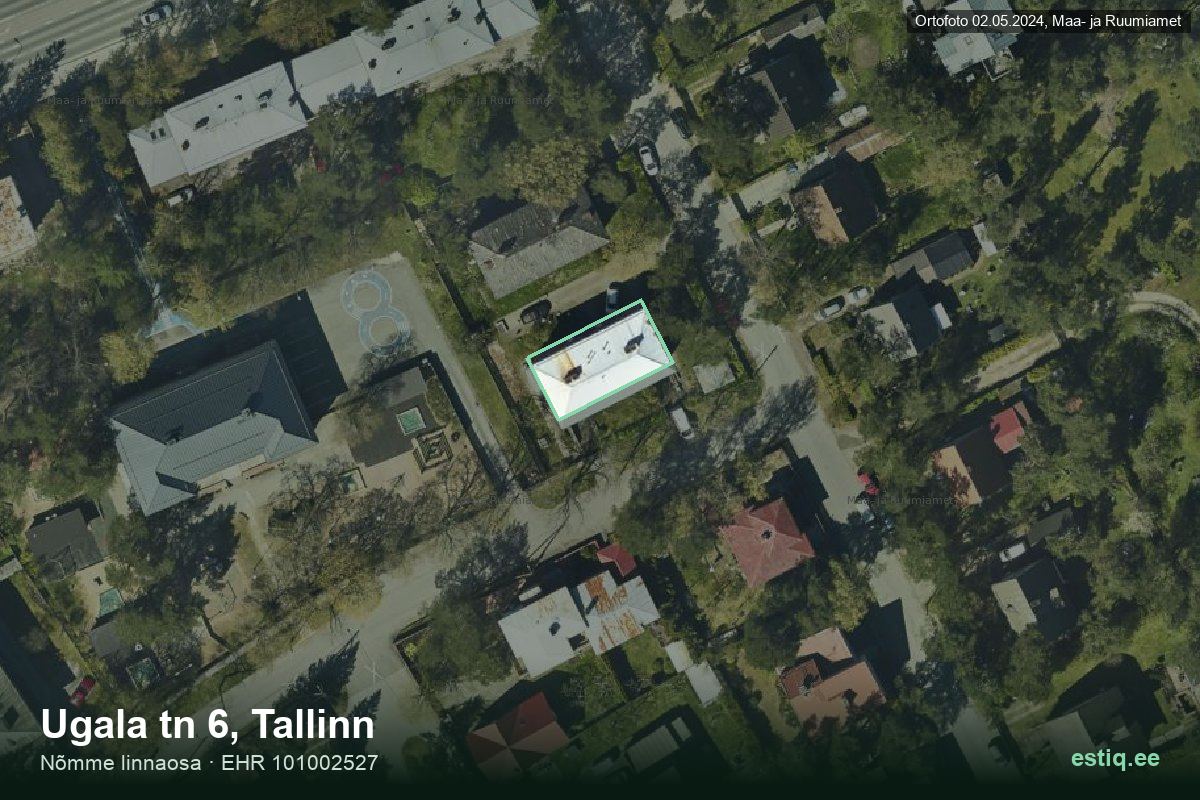 Ugala tänav 6, Tallinn – аэрофото дома, контур по данным регистра строений (EHR)