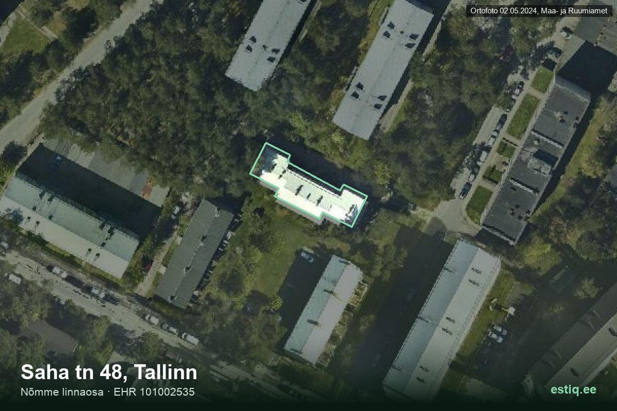 Saha tänav 48, Tallinn – hoone aerofoto, kontuur ehitisregistri (EHR) andmetest
