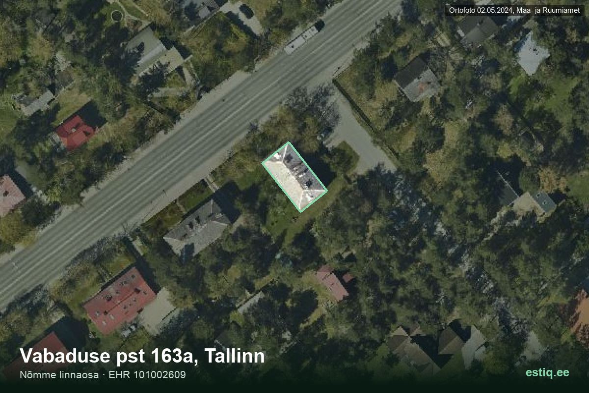Vabaduse pst 163A, Tallinn – аэрофото дома, контур по данным регистра строений (EHR)