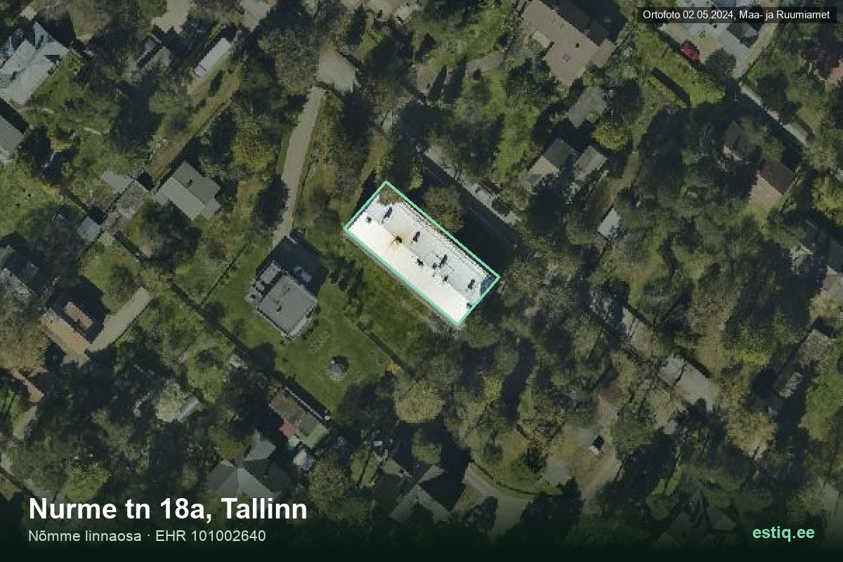 Nurme tänav 18a, Tallinn – hoone aerofoto, kontuur ehitisregistri (EHR) andmetest