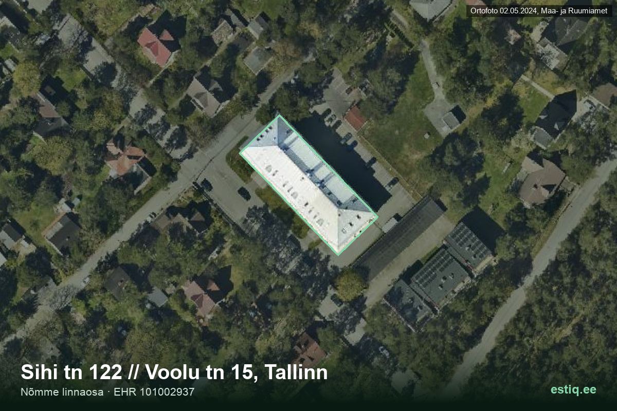 Sihi tänav 122, Tallinn – hoone aerofoto, kontuur ehitisregistri (EHR) andmetest