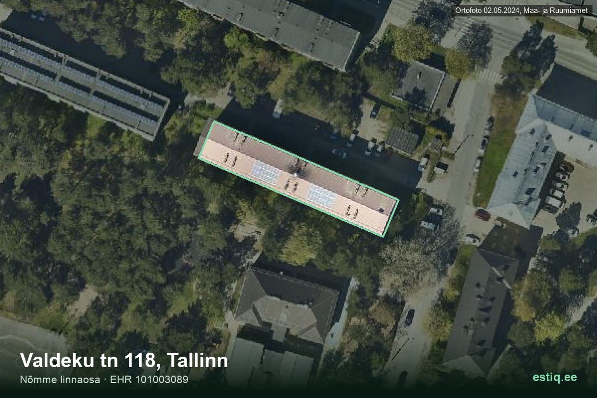 Valdeku tänav 118, Tallinn – hoone aerofoto, kontuur ehitisregistri (EHR) andmetest