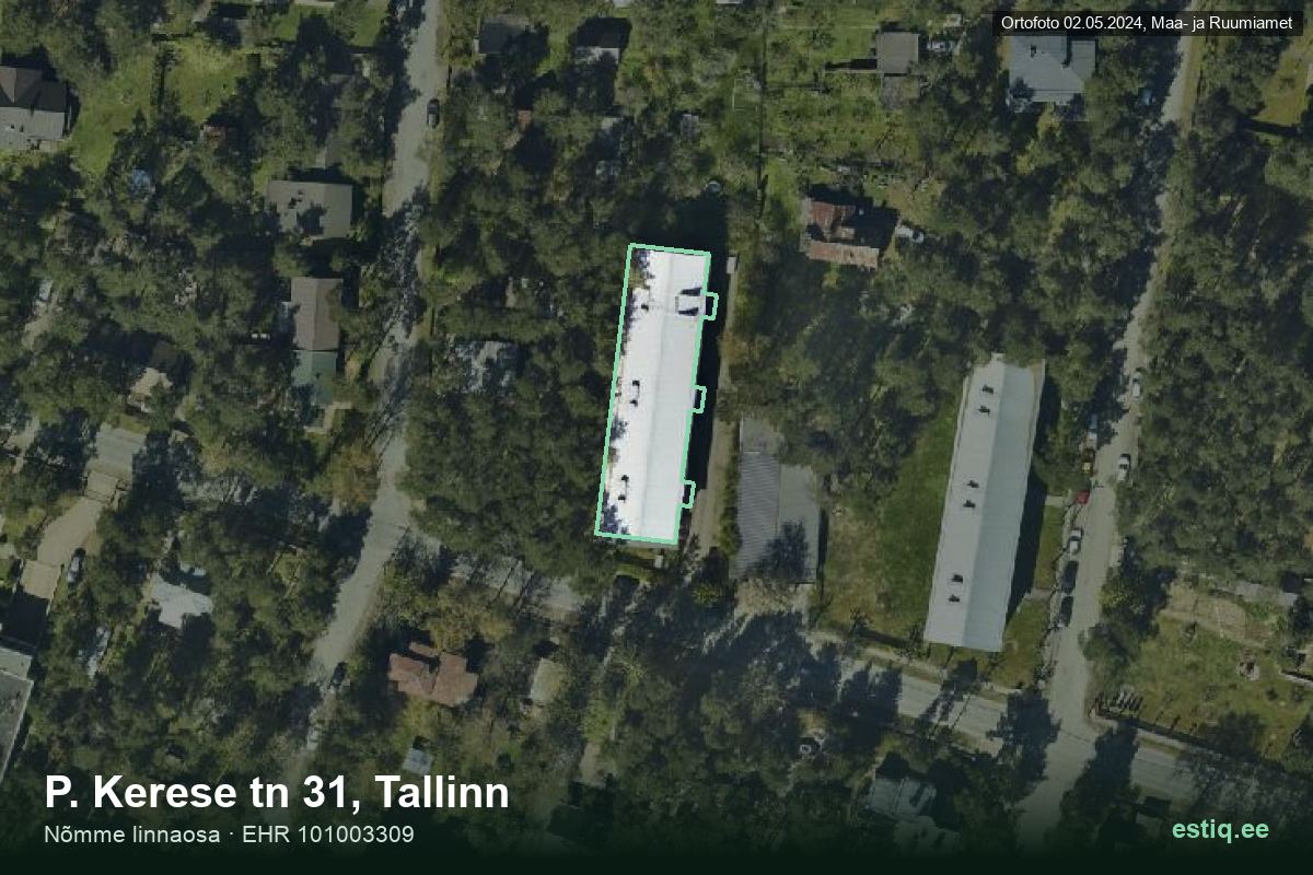 P. Kerese tänav 31, Tallinn – hoone aerofoto, kontuur ehitisregistri (EHR) andmetest