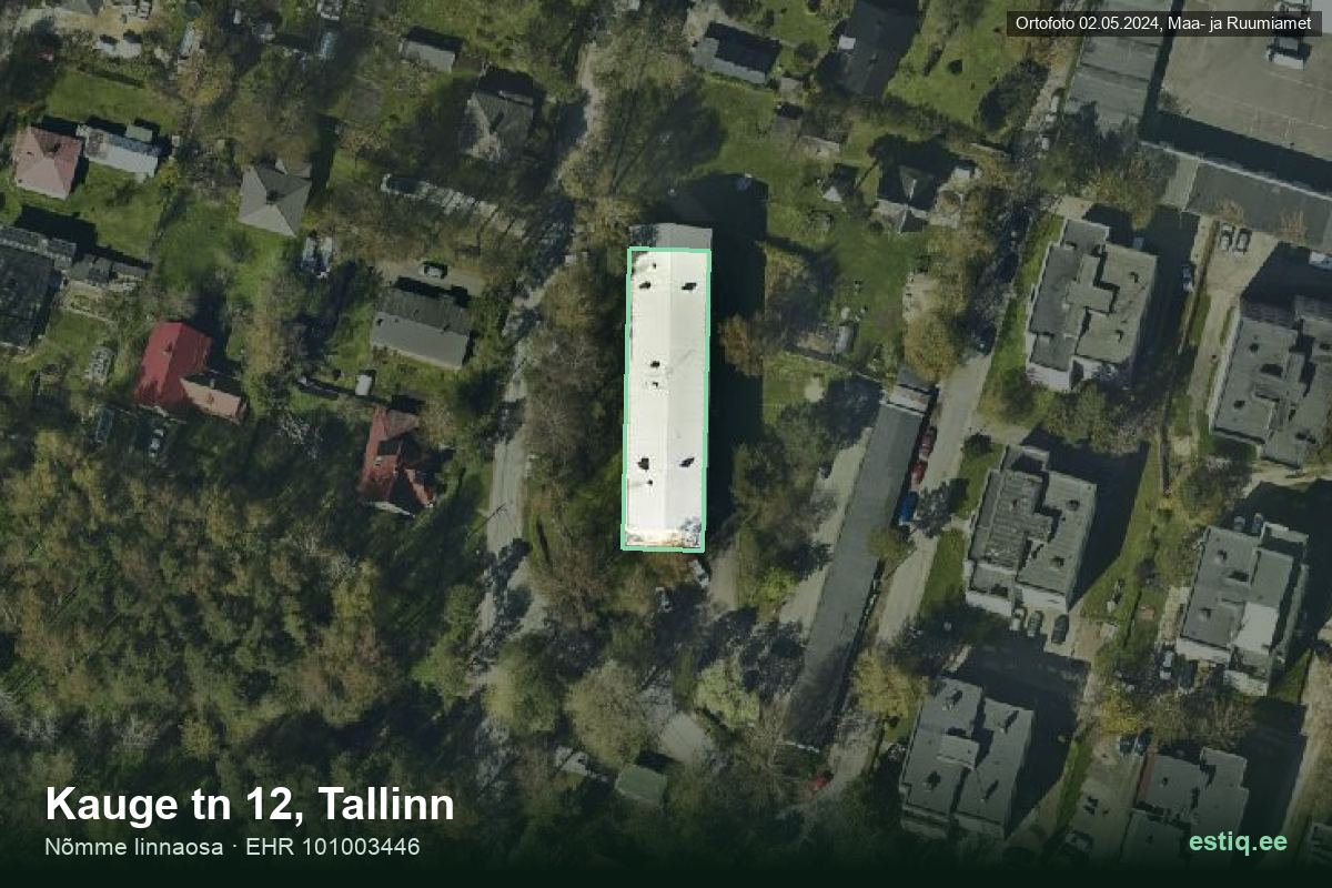 Kauge tänav 12, Tallinn – аэрофото дома, контур по данным регистра строений (EHR)