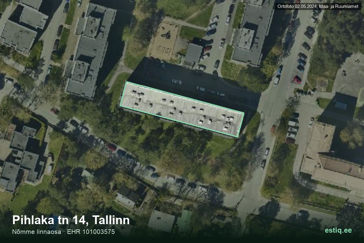 Pihlaka tänav 14, Tallinn – hoone aerofoto, kontuur ehitisregistri (EHR) andmetest
