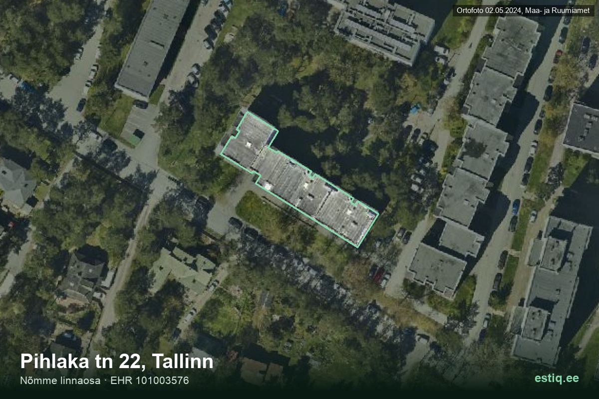 Pihlaka tänav 22, Tallinn – aerial photo of the building, outline from the Building Register (EHR)