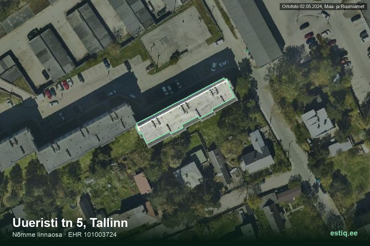 Uueristi tänav 5, Tallinn – аэрофото дома, контур по данным регистра строений (EHR)
