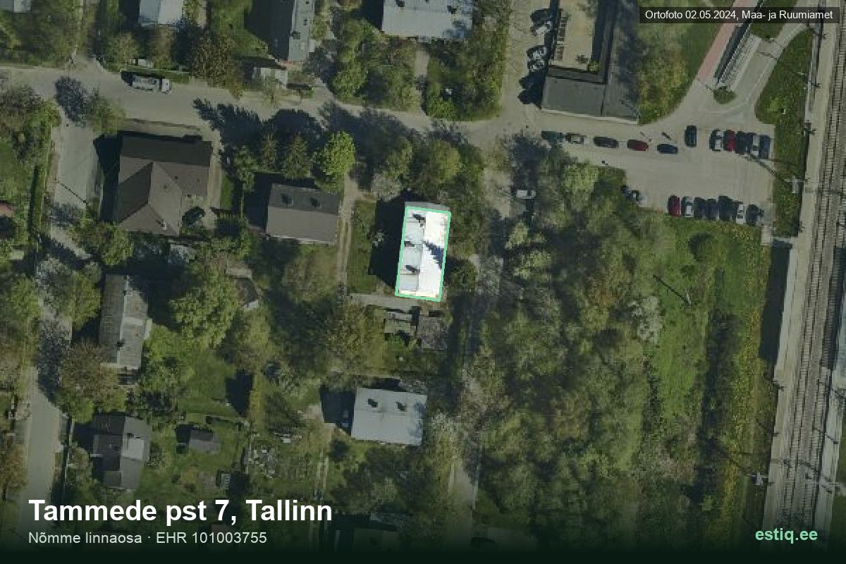 Tammede pst 7, Tallinn – аэрофото дома, контур по данным регистра строений (EHR)