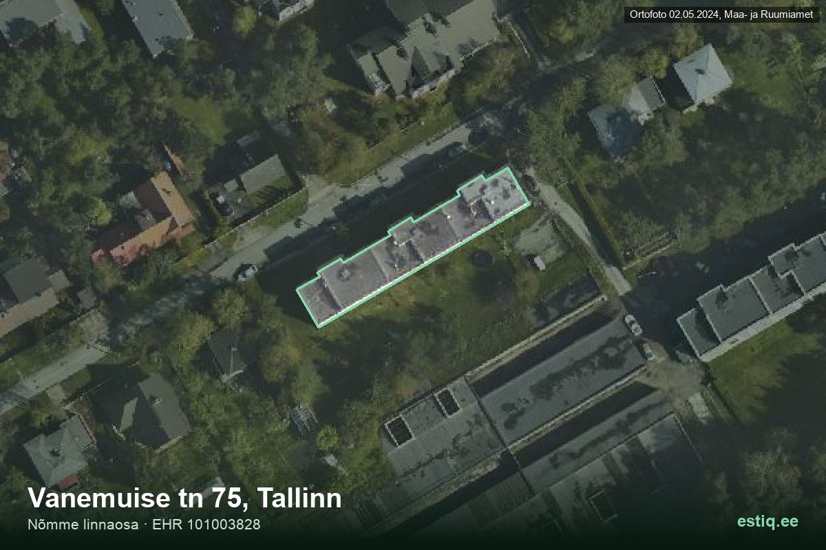 Vanemuise tänav 75, Tallinn – ilmakuva rakennuksesta, ääriviiva rakennusrekisteristä (EHR)