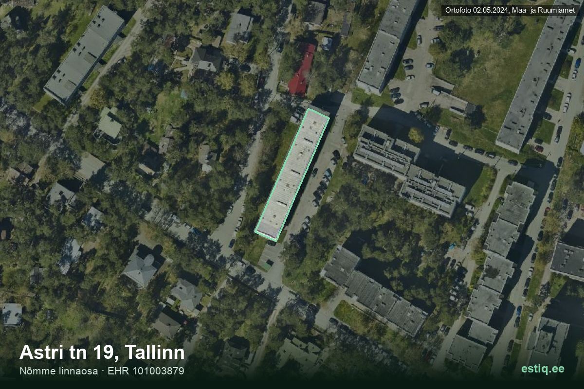 Astri tänav 19, Tallinn – hoone aerofoto, kontuur ehitisregistri (EHR) andmetest