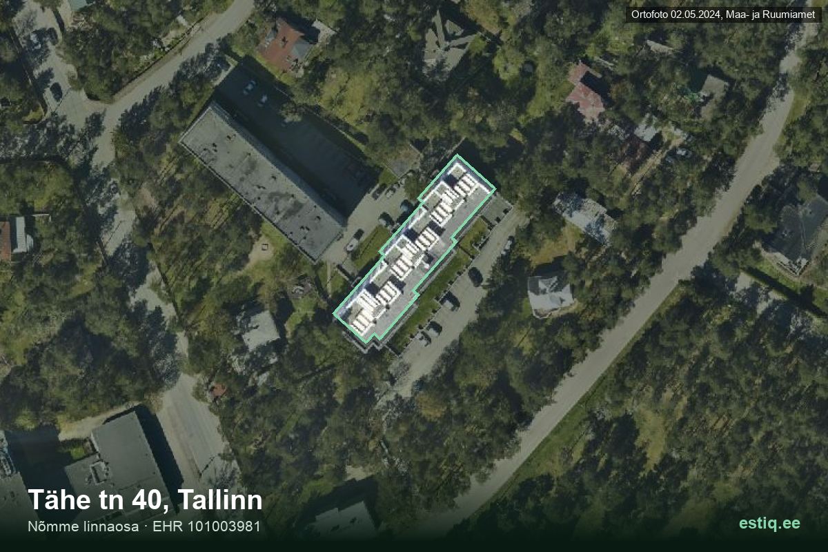 Tähe tänav 40, Tallinn – аэрофото дома, контур по данным регистра строений (EHR)