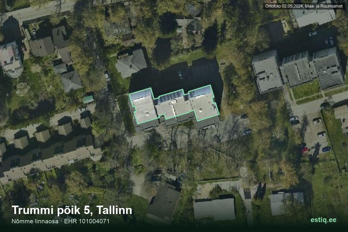 Trummi põik 5, Tallinn – hoone aerofoto, kontuur ehitisregistri (EHR) andmetest