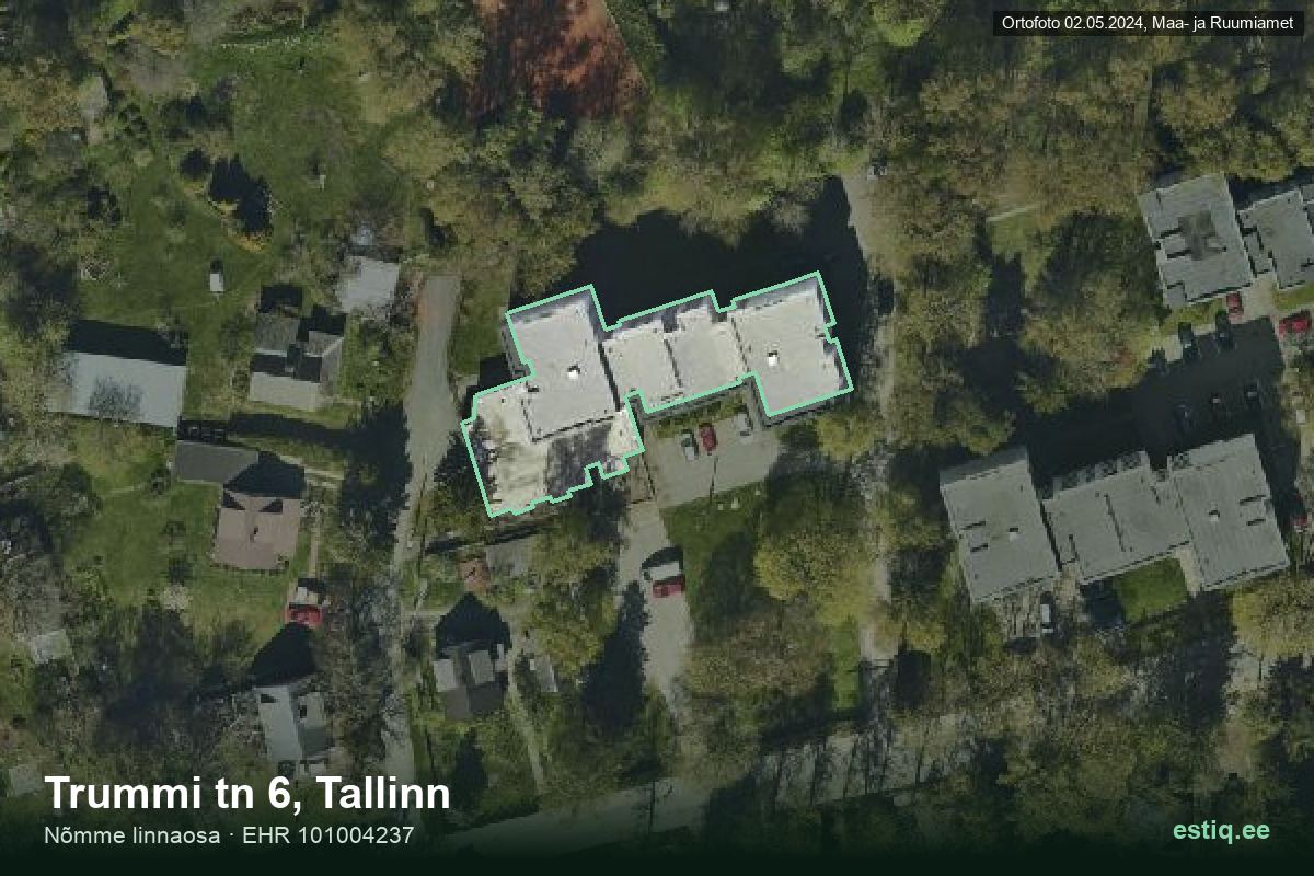 Trummi tänav 6, Tallinn – аэрофото дома, контур по данным регистра строений (EHR)