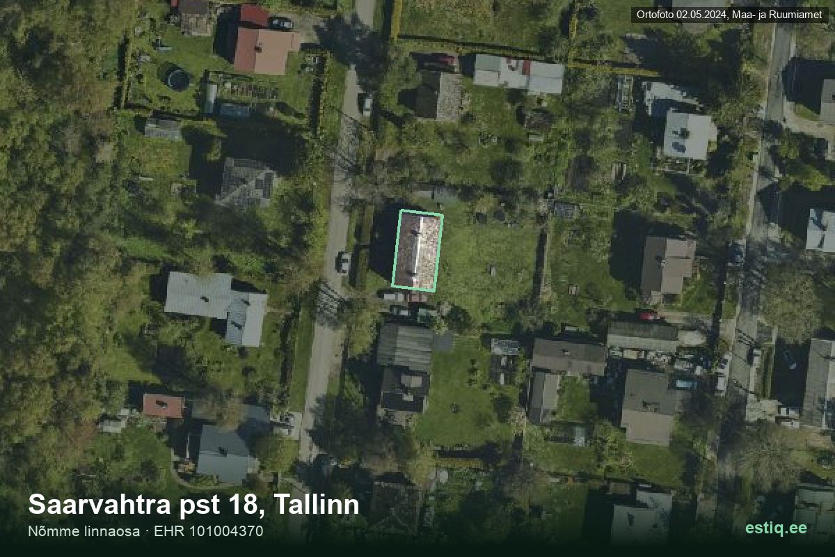 Saarvahtra pst 18, Tallinn – аэрофото дома, контур по данным регистра строений (EHR)