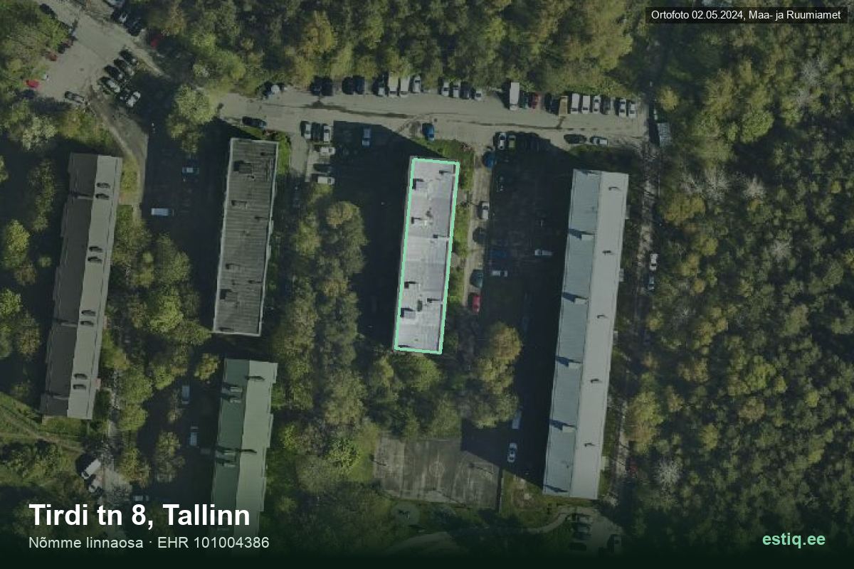 Tirdi tänav 8, Tallinn – hoone aerofoto, kontuur ehitisregistri (EHR) andmetest