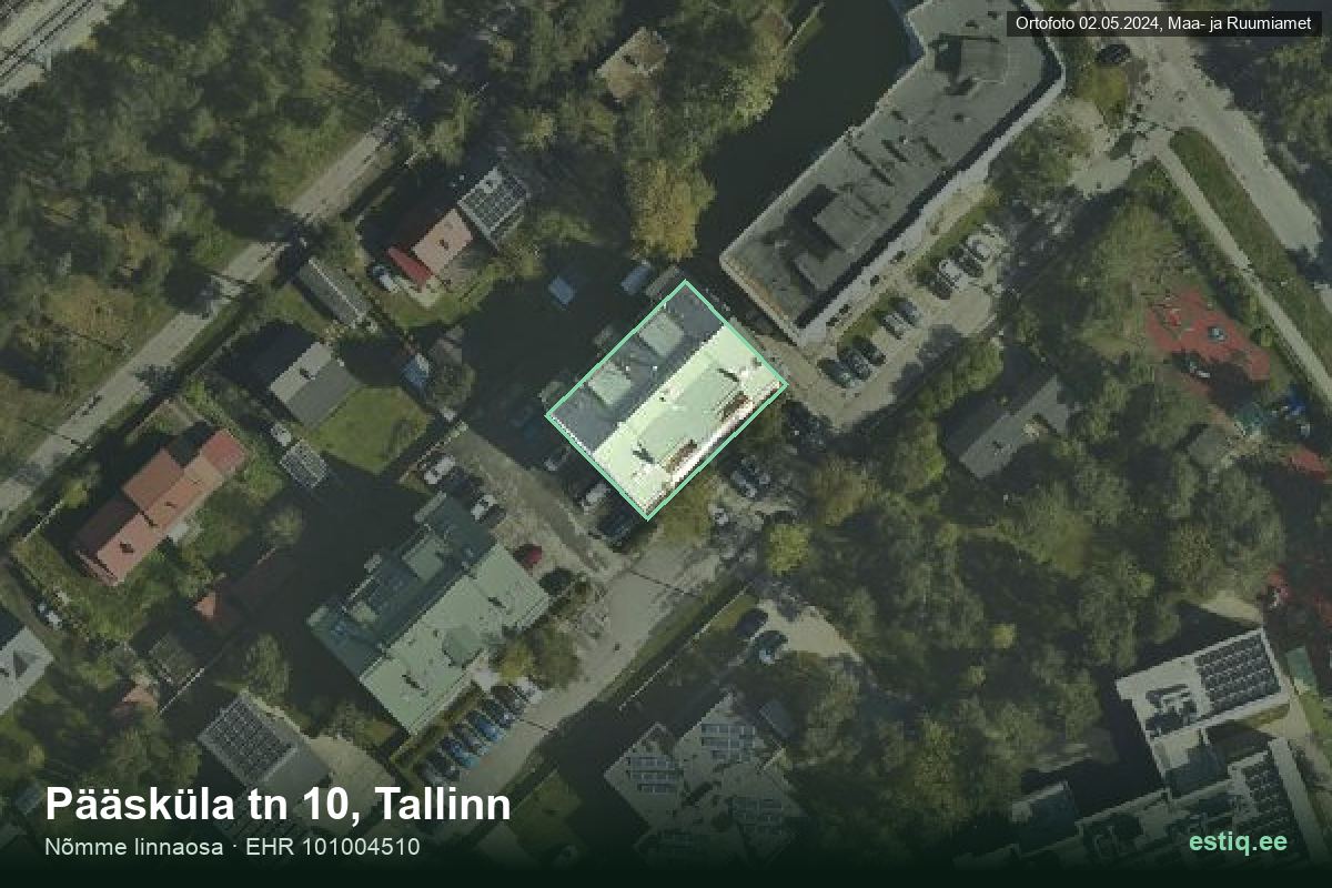 Pääsküla tänav 10, Tallinn – hoone aerofoto, kontuur ehitisregistri (EHR) andmetest