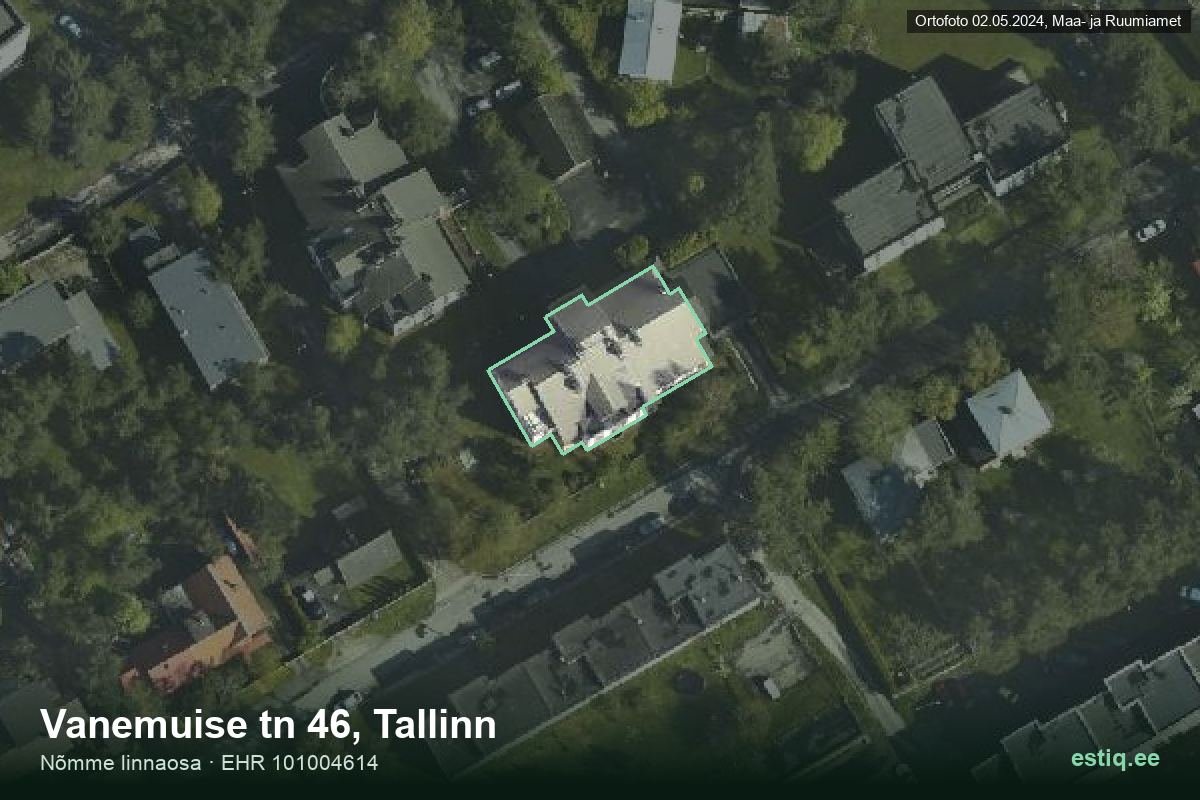 Vanemuise tänav 46, Tallinn – hoone aerofoto, kontuur ehitisregistri (EHR) andmetest