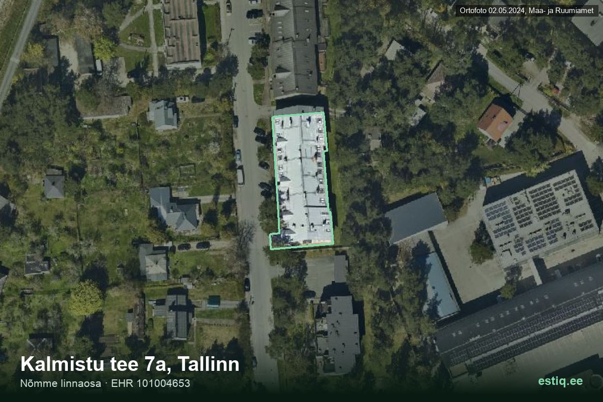 Kalmistu tee 7a, Tallinn – hoone aerofoto, kontuur ehitisregistri (EHR) andmetest