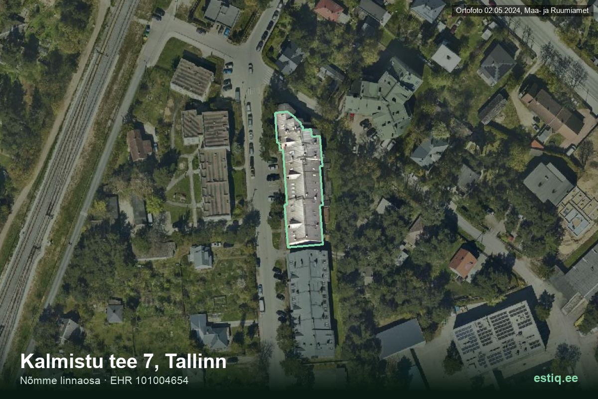 Kalmistu tee 7, Tallinn – hoone aerofoto, kontuur ehitisregistri (EHR) andmetest