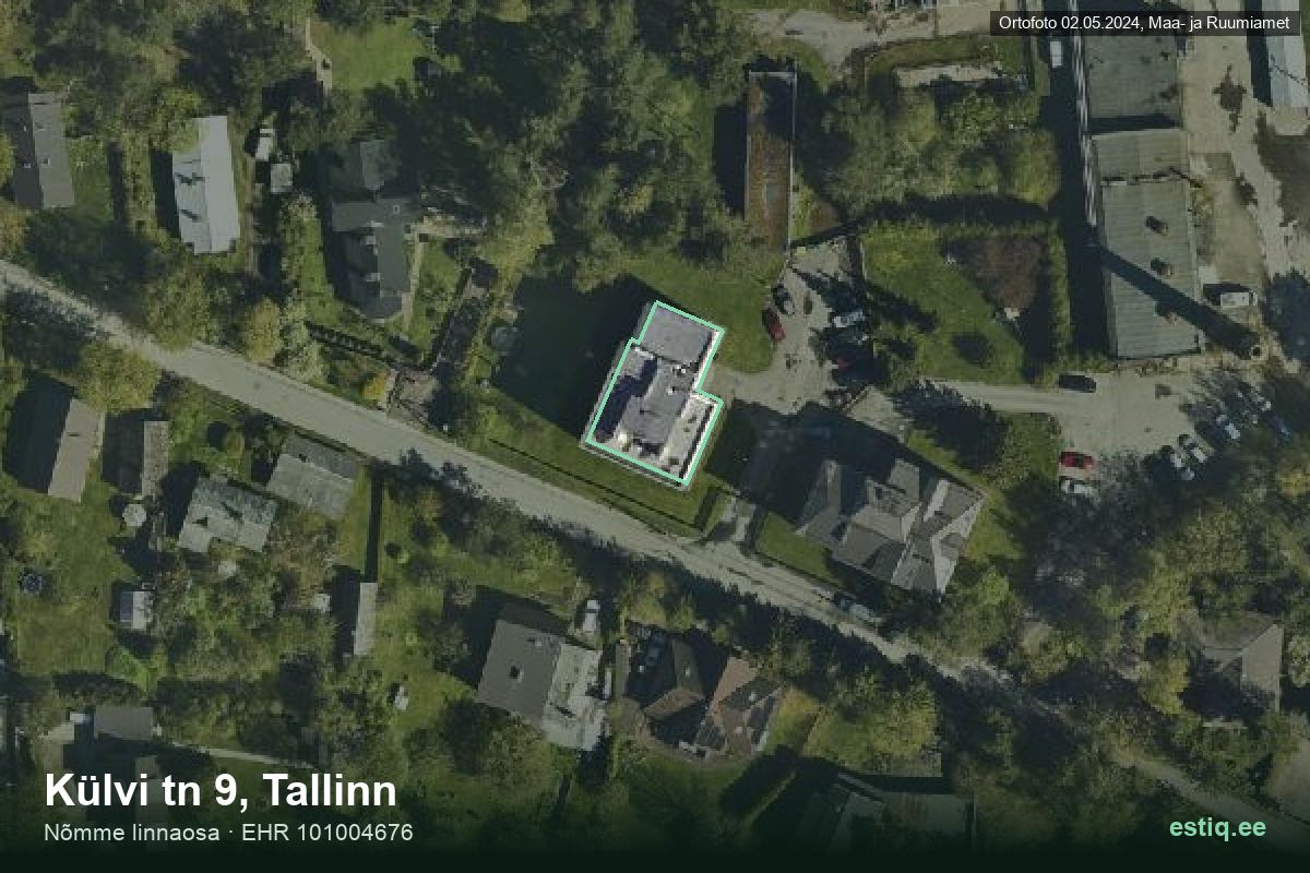 Külvi tänav 9, Tallinn – hoone aerofoto, kontuur ehitisregistri (EHR) andmetest