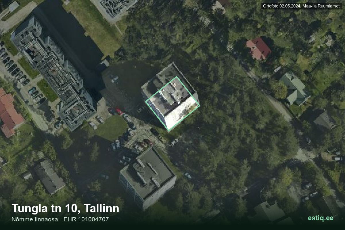 Tungla tänav 10, Tallinn – hoone aerofoto, kontuur ehitisregistri (EHR) andmetest