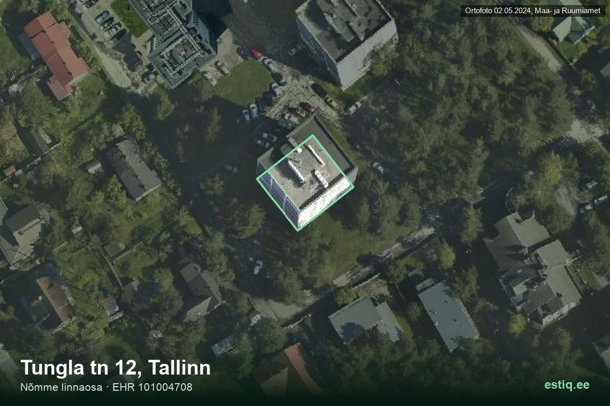Tungla tänav 12, Tallinn – hoone aerofoto, kontuur ehitisregistri (EHR) andmetest