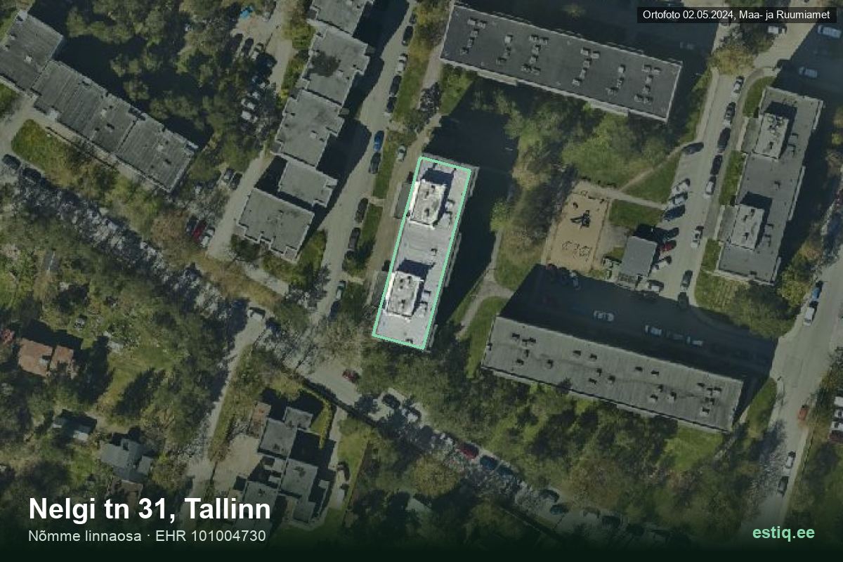 Nelgi tänav 31, Tallinn – hoone aerofoto, kontuur ehitisregistri (EHR) andmetest