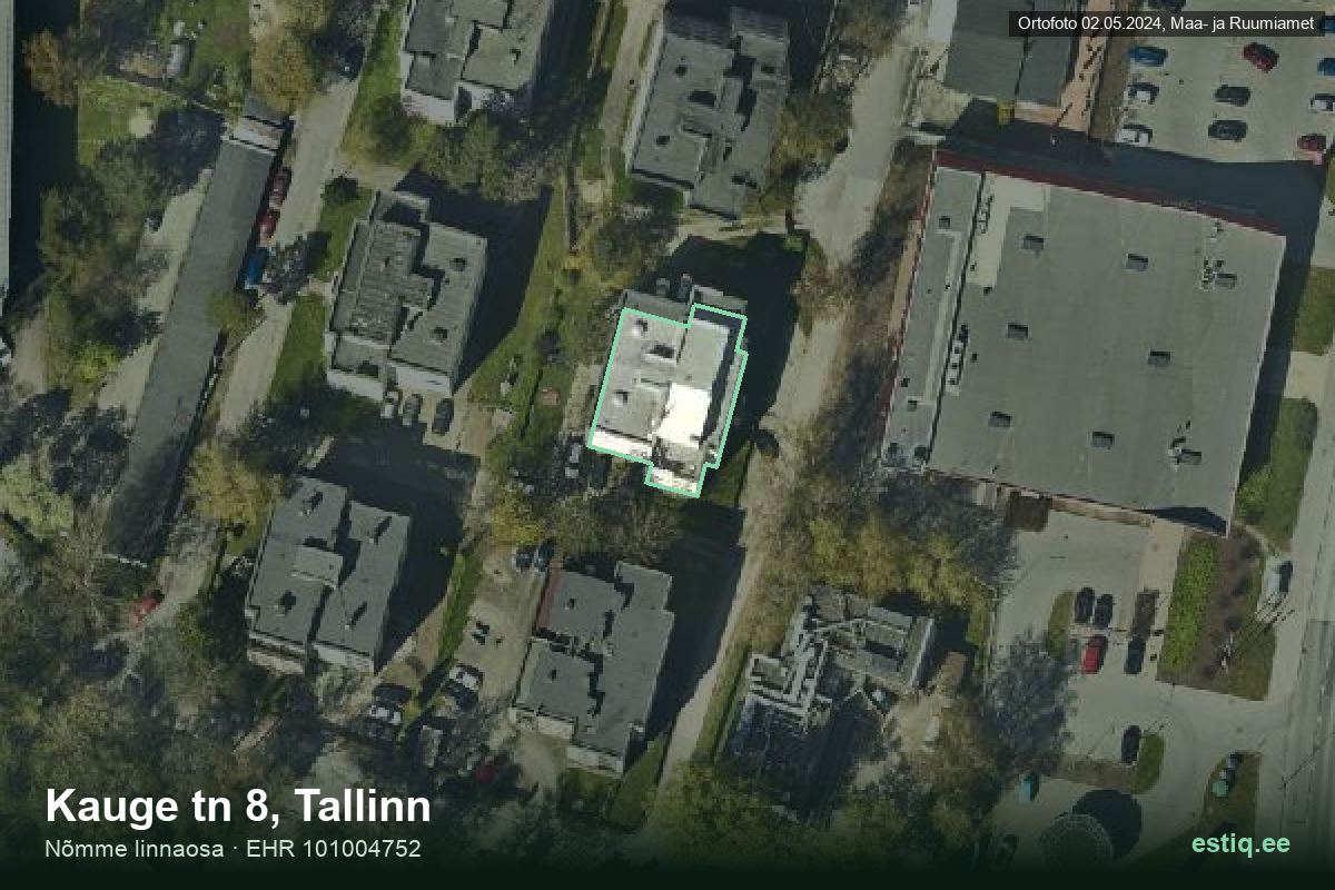 Kauge tänav 8, Tallinn – аэрофото дома, контур по данным регистра строений (EHR)