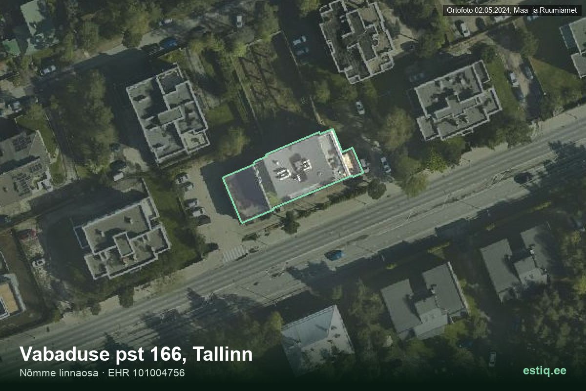Vabaduse pst 166, Tallinn – hoone aerofoto, kontuur ehitisregistri (EHR) andmetest