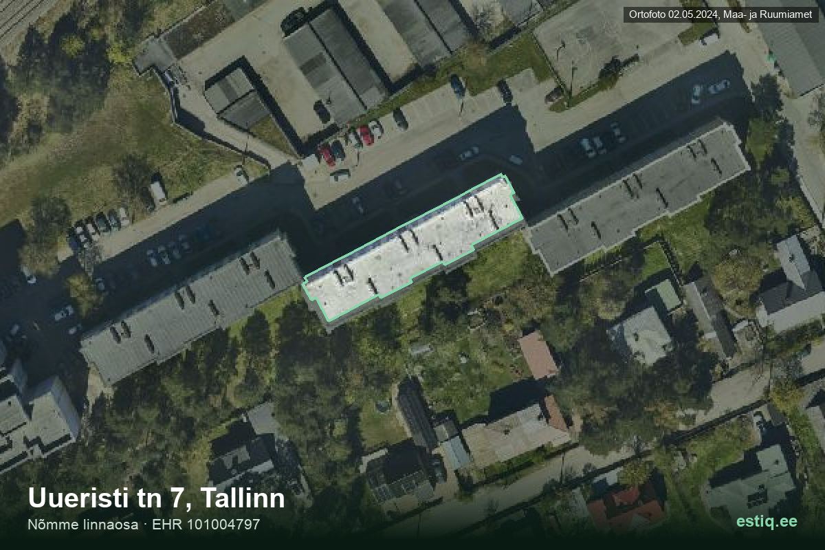 Uueristi tänav 7, Tallinn – hoone aerofoto, kontuur ehitisregistri (EHR) andmetest