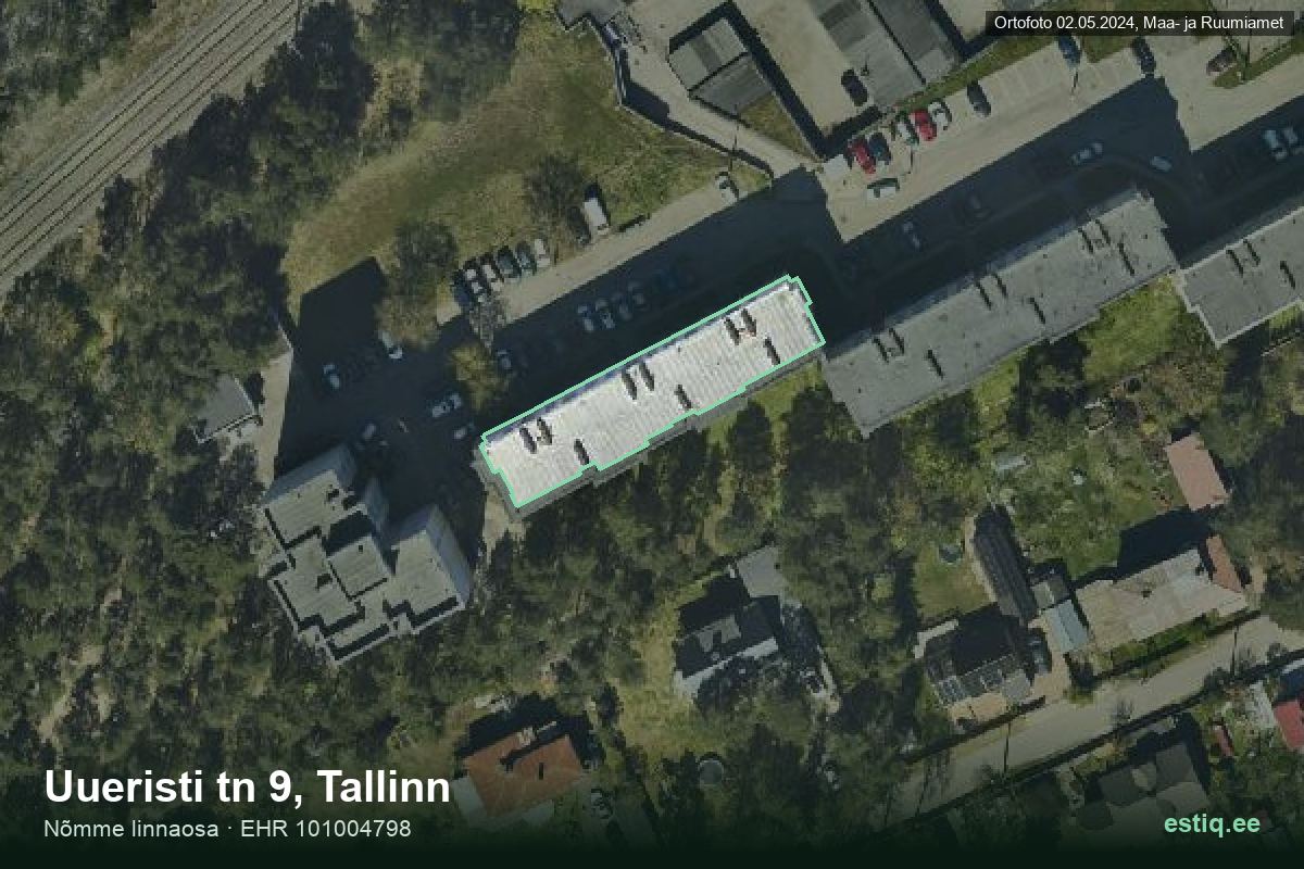 Uueristi tänav 9, Tallinn – hoone aerofoto, kontuur ehitisregistri (EHR) andmetest